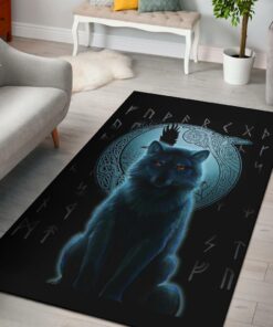 Viking Style Area Rug, Fenrir Viking Wolf And Moon Viking Area Rug