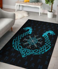 Aegishjalmur Helm Of Awe Blue Viking Area Rug, Viking Style Area Rug