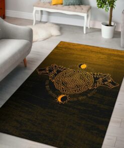 Viking Style Area Rug, Skoll And Hati Viking Area Rug for Living Room