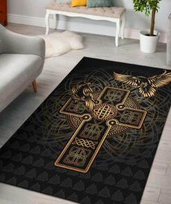 Viking Style Area Rug - Odin'S Celtic Raven Tattoo Viking Area Rug