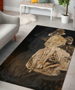 Viking Style Area Rug - Odin Raven Viking Gold Viking Area Rug