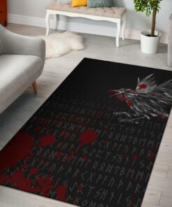 Viking Style Area Rug - The Raven Of Odin Rune Viking Area Rug
