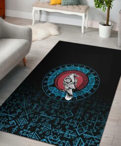Raven Celtic Cyan Viking Area Rug, Gifts for Viking Lovers
