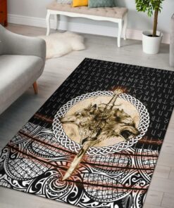 Viking Style Area Rug - Wolf And Vikings Tattoo D Viking Area Rug