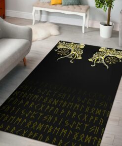 Fenrir Raven And Vegvisir Tattoo Yellow Viking Area Rug