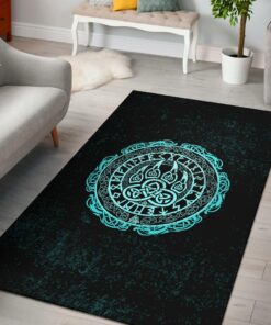 Viking Style Area Rug - Viking Bear Claws Cyan Tattoo Viking Area Rug