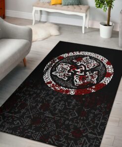 Fierce Wolf Symbol Of A Vikingordic Viking Area Rug