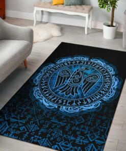 Viking Style Area Rug - Raven Celtic Cyan Viking Area Rug