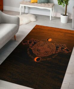 Skoll And Hati Orange Viking Area Rug, Viking Style Area Rug