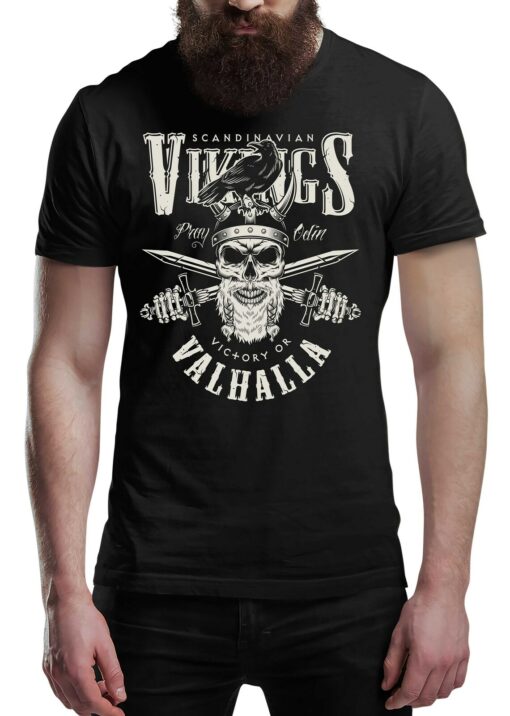 Bones & Swords Viking T-Shirt Victory Or Valhalla Tee Shirt Norway Norse Mythology Vikings Warrior Shirt Unisex