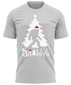 Believe Bigfoot Funny Christmas T-Shirt Xmas Present Gift Tee Shirt