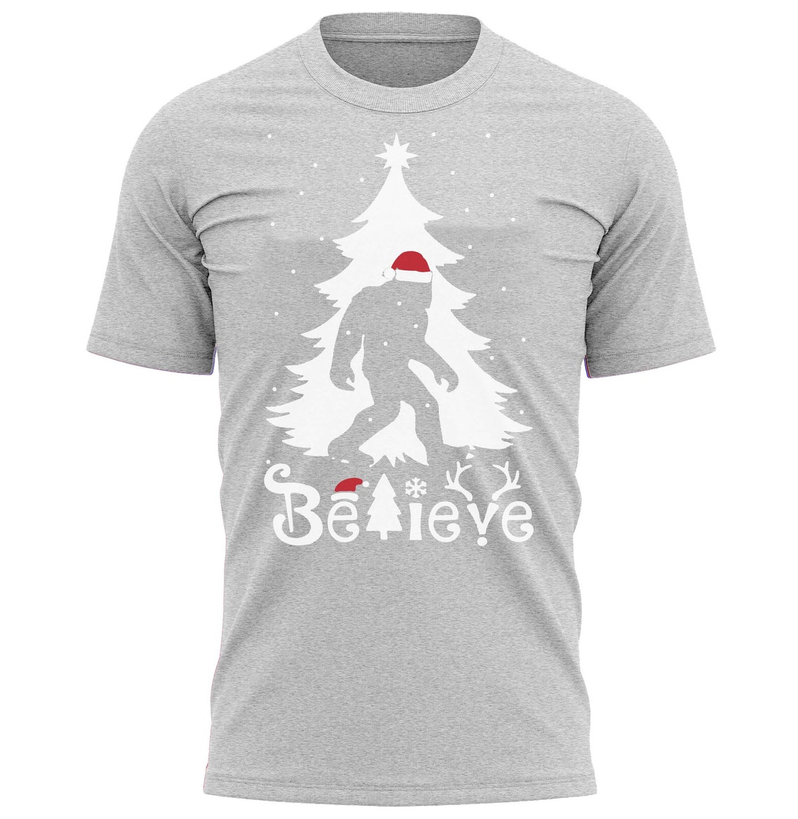 Believe Bigfoot Funny Christmas T-Shirt Xmas Present Gift Tee Shirt