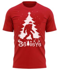 Believe Bigfoot Funny Christmas T-Shirt Xmas Present Gift Tee Shirt