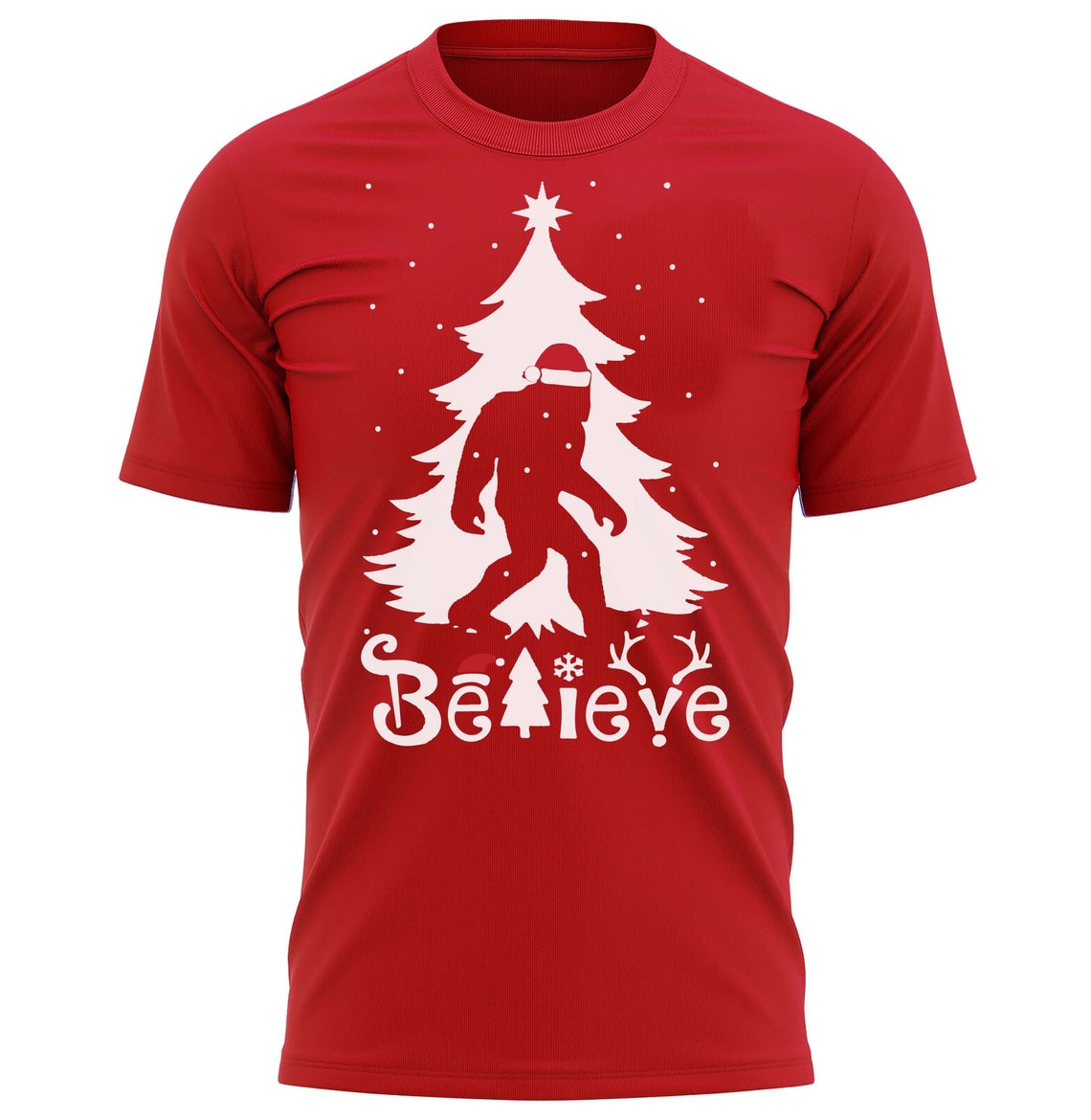 Believe Bigfoot Funny Christmas T-Shirt Xmas Present Gift Tee Shirt