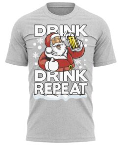Drink Drink Repeat Santa Christmas T-Shirt Fun Xmas Tee Shirt Gift Present