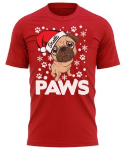 Santa Paws Pug Dog Christmas T-Shirt Funny Xmas Tee Shirt Gift Present