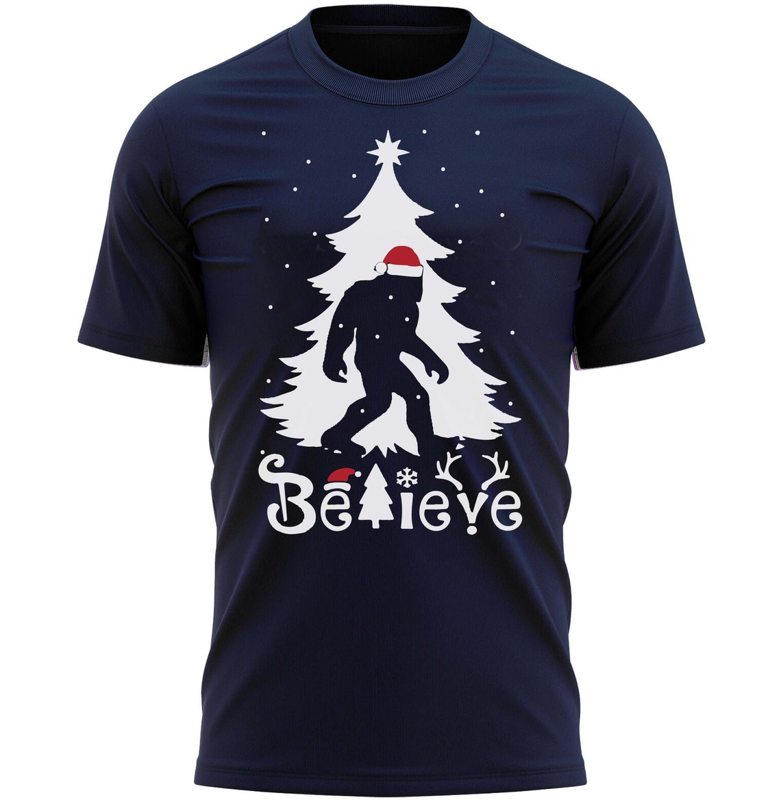 Believe Bigfoot Funny Christmas T-Shirt Xmas Present Gift Tee Shirt