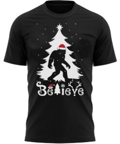 Believe Bigfoot Funny Christmas T-Shirt Xmas Present Gift Tee Shirt