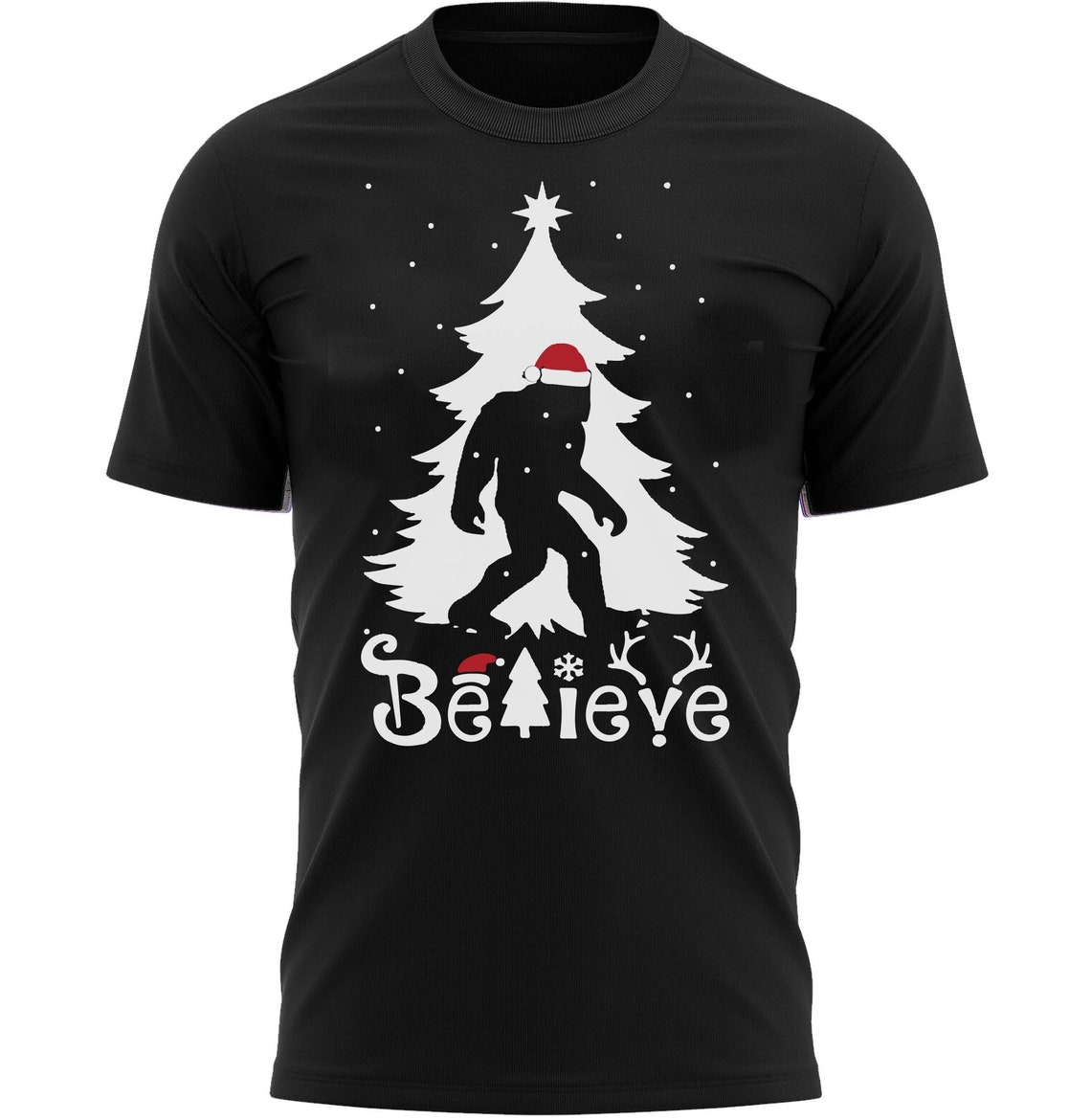 Believe Bigfoot Funny Christmas T-Shirt Xmas Present Gift Tee Shirt
