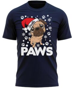Santa Paws Pug Dog Christmas T-Shirt Funny Xmas Tee Shirt Gift Present