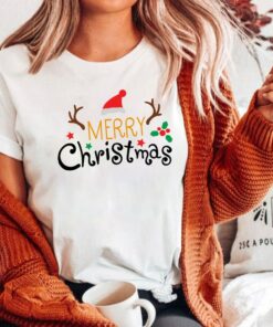 Merry Christmas Santa Hat Reindeer Shirt Cute Christmas T-shirt