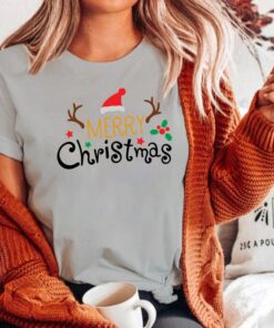 Merry Christmas Santa Hat Reindeer Shirt Cute Christmas T-shirt