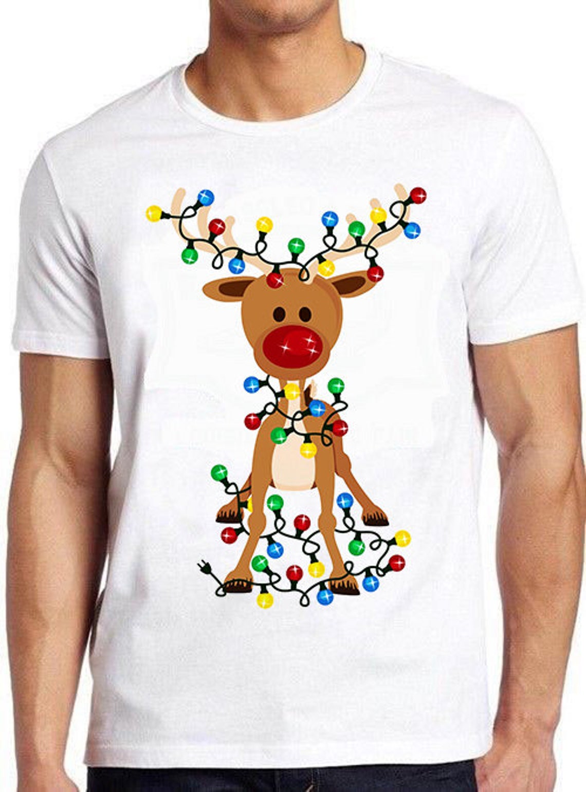 Christmas Reindeer Xmas Adorable Party Gift Man Woman Tee T Shirt