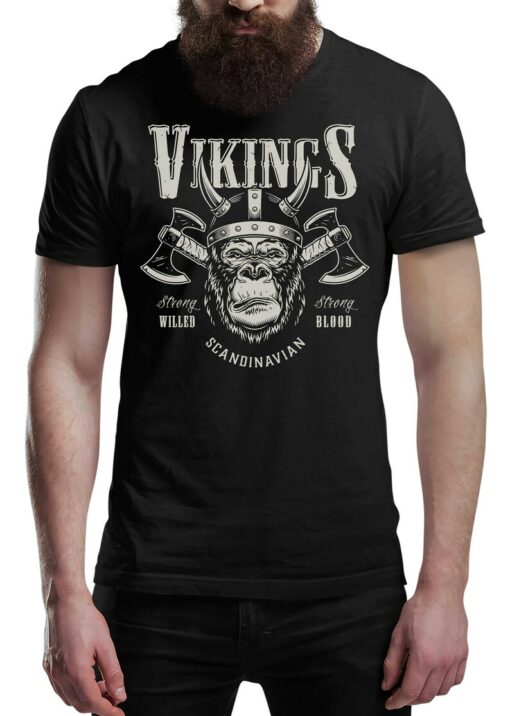 Gorilla & Axe Vikings T-Shirt Victory Or Valhalla Tee Shirt Norway Norse Mythology Viking Shirt Unisex Warrior
