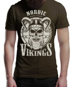 Nordic Shield & Vikings T-Shirt Victory Or Valhalla Tee Shirt Norway Norse Mythology Viking Shirt Unisex Warrior