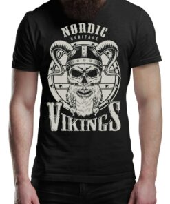 Nordic Shield & Vikings T-Shirt Victory Or Valhalla Tee Shirt Norway Norse Mythology Viking Shirt Unisex Warrior