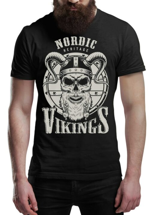 Nordic Shield & Vikings T-Shirt Victory Or Valhalla Tee Shirt Norway Norse Mythology Viking Shirt Unisex Warrior