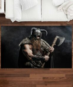 Viking Holding An Axe Area Rugs Viking Area Rug