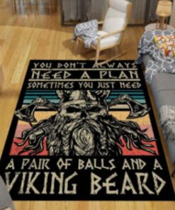 A Pair Of Balls And A Viking Beardorse Mythology Runes Viking Area Rug