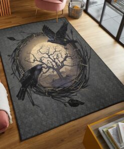 Odin'S Raven Tree Of Life Valknut Rune Circle Viking Area Rug