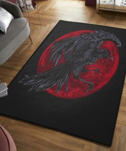 Iking Ragnar'S Raven Red Moon Viking Area Rug