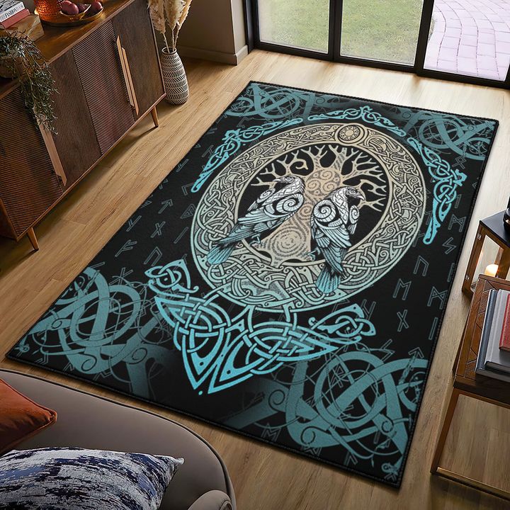 Raven Tree Of Life Yggdrasil Viking Area Rug - Bluefink