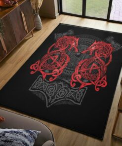 Fenrir Shield Axe Hammer Viking Area Rug