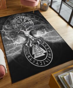 Viking Tree Of Life Valknut Helm Of Awe Rune Circle Viking Area Rug