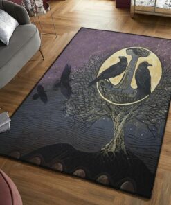 Tree Of Life Odin'S Raven Mjolnir Viking Area Rug