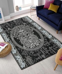 Odin Sword Rune Wolf Viking Area Rug