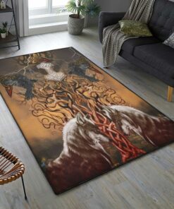 Viking Tree Of Life Mjolnir Fenrir Raven Viking Area Rug