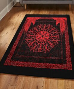 Viking Life Large Area Rugs, Viking Compass Raven Red 1408TL Rug Personalized Carpet Viking