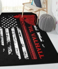 Viking Til' Halvall Area Rugs, American Viking Axe Flag Rug Personalized Carpet Viking