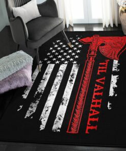 Viking Til' Halvall Area Rugs, American Viking Axe Flag Rug Personalized Carpet Viking
