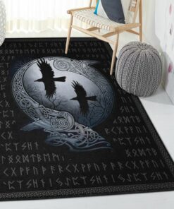 Viking Art Rugs, Huginn And Muninn Viking And Raven Rug Personalized Carpet Viking
