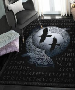 Viking Art Rugs, Huginn And Muninn Viking And Raven Rug Personalized Carpet Viking