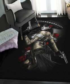 Skeleton Area Rugs For Living Room Skull Rose Tattoo Rug
