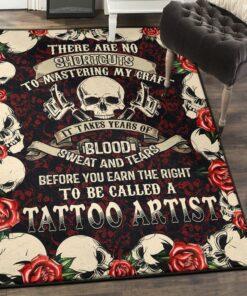 Tattoo Artist Skull Rose Rug For Living Room Bedroom Decor