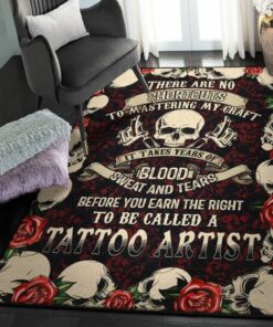 Tattoo Artist Skull Rose Rug For Living Room Bedroom Decor