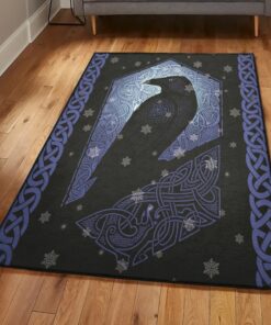 Viking Life Large Area Rugs, Viking Raven Black Rug Personalized Carpet Viking